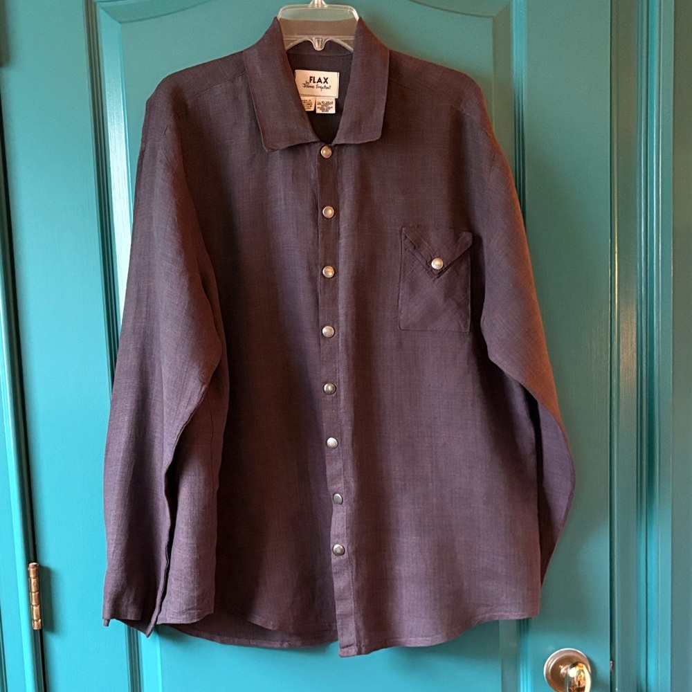 FLAX LINEN SNAP FRONT WOMANS BLOUSE SIZE MEDIUM